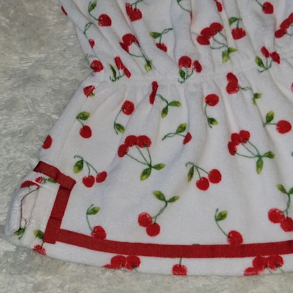 JANIE AND JACK CHERRY PRINT TERRYCLOTH SWIM COVER-UP DRESS, SIZE 6-12 MONTHS